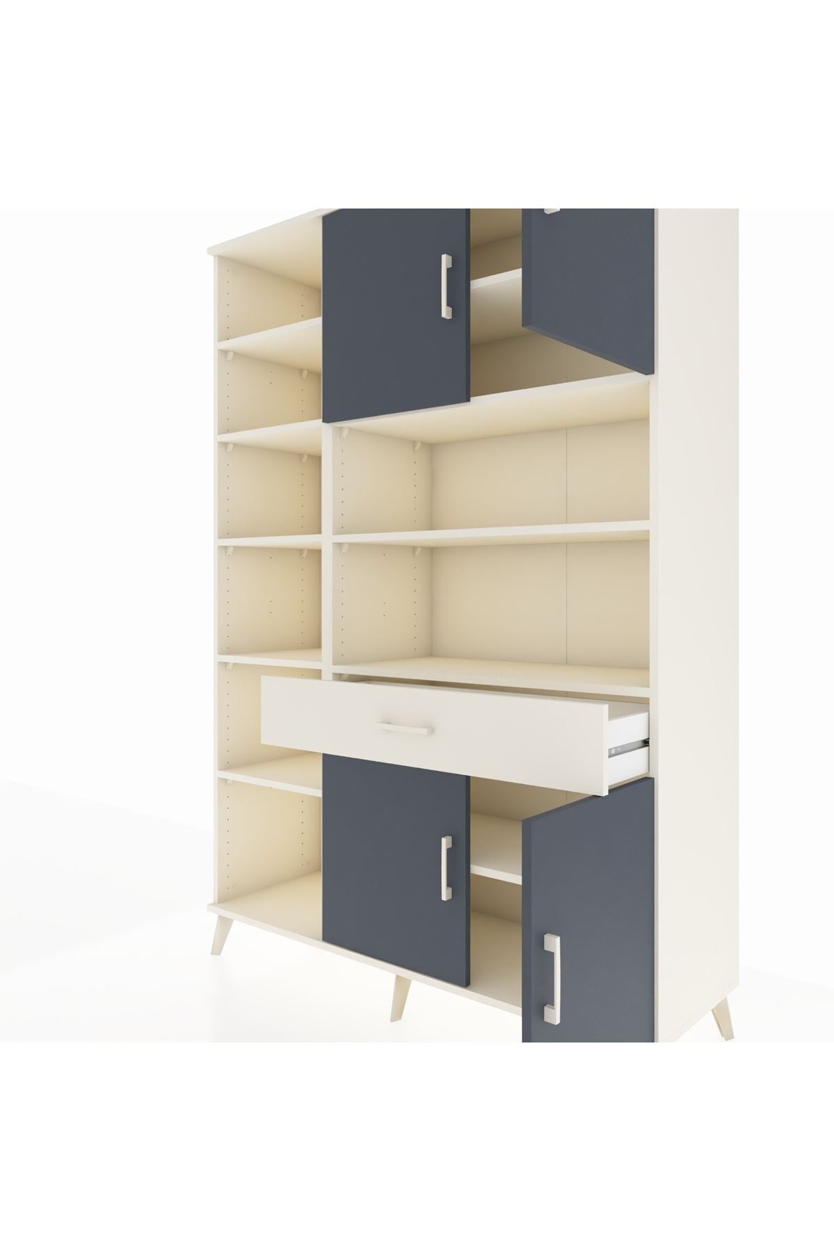 Hyperion Dolap 10 Raflı Tek Çekmeceli 4 Kapaklı 132x44x195 Aytaşı-Antrasit/Aytaşı