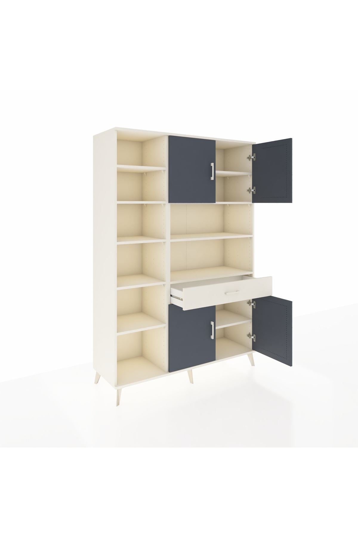 Hyperion Dolap 10 Raflı Tek Çekmeceli 4 Kapaklı 132x44x195 Aytaşı-Antrasit/Aytaşı