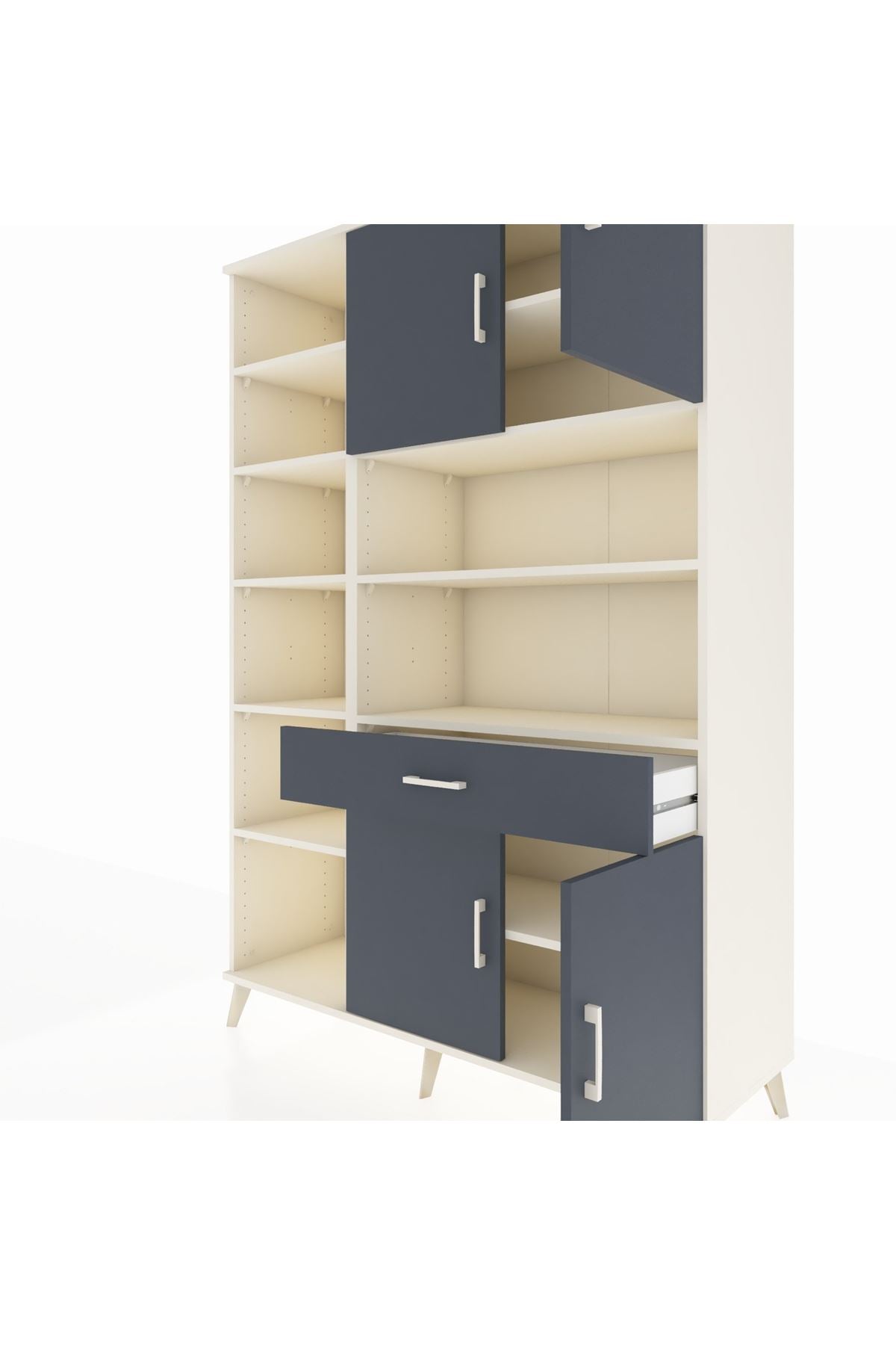 Hyperion Dolap 10 Raflı Tek Çekmeceli 4 Kapaklı 132x44x195 Aytaşı-Antrasit/Antrasit