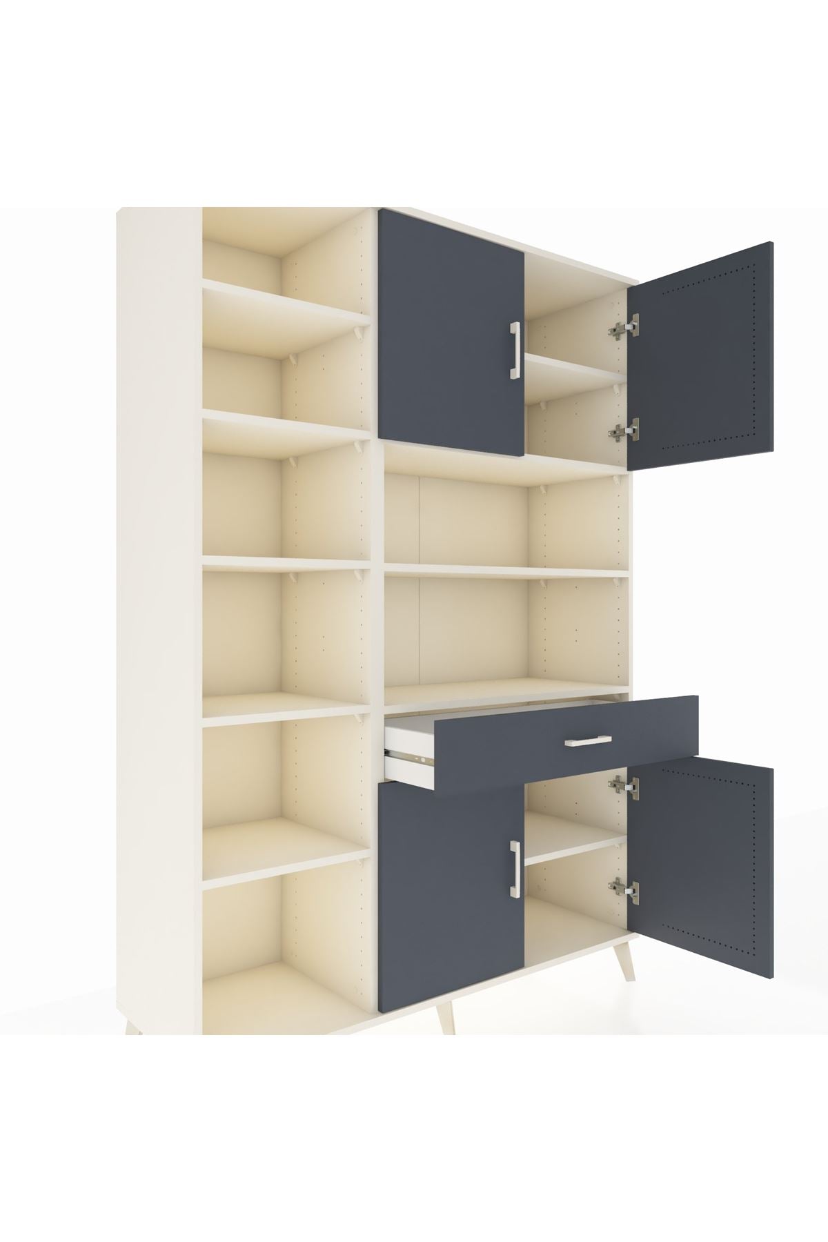 Hyperion Dolap 10 Raflı Tek Çekmeceli 4 Kapaklı 132x44x195 Aytaşı-Antrasit/Antrasit