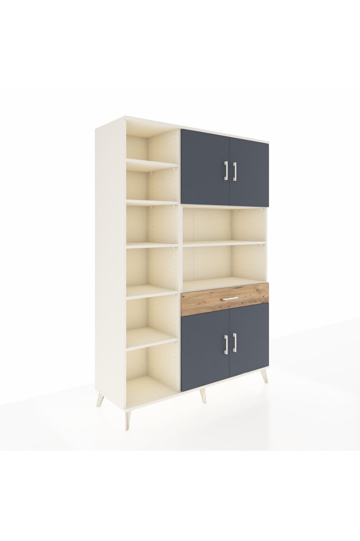 Hyperion Dolap 10 Raflı Tek Çekmeceli 4 Kapaklı 132x44x195 Aytaşı-Antrasit/Çam