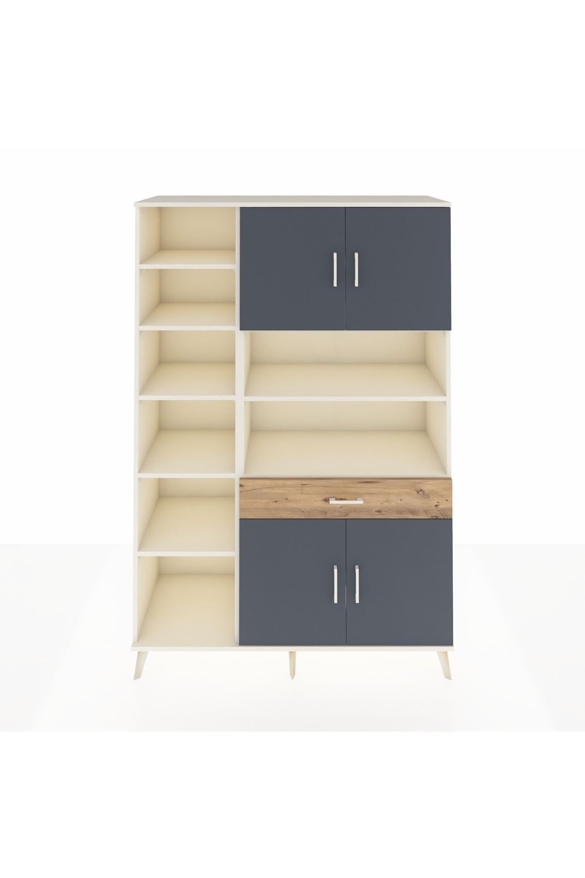 Hyperion Dolap 10 Raflı Tek Çekmeceli 4 Kapaklı 132x44x195 Aytaşı-Antrasit/Çam