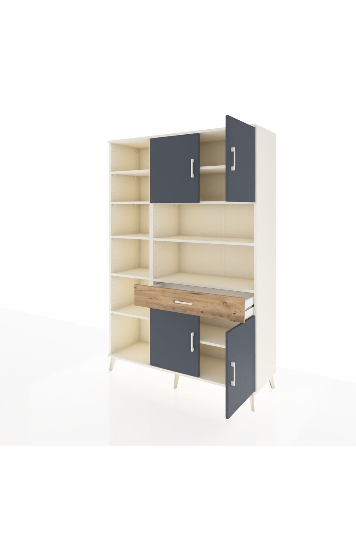 Hyperion Dolap 10 Raflı Tek Çekmeceli 4 Kapaklı 132x44x195 Aytaşı-Antrasit/Çam