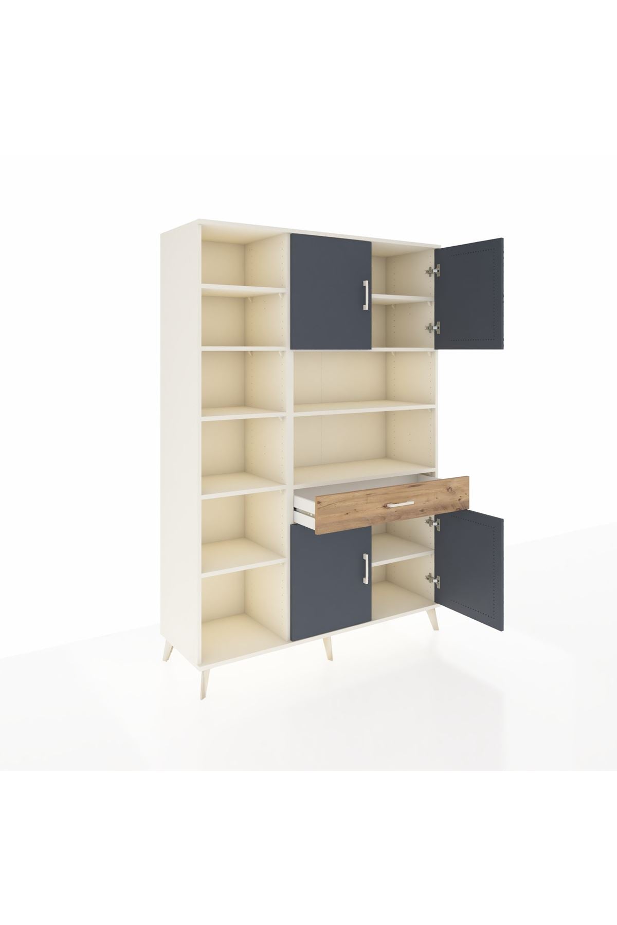 Hyperion Dolap 10 Raflı Tek Çekmeceli 4 Kapaklı 132x44x195 Aytaşı-Antrasit/Çam