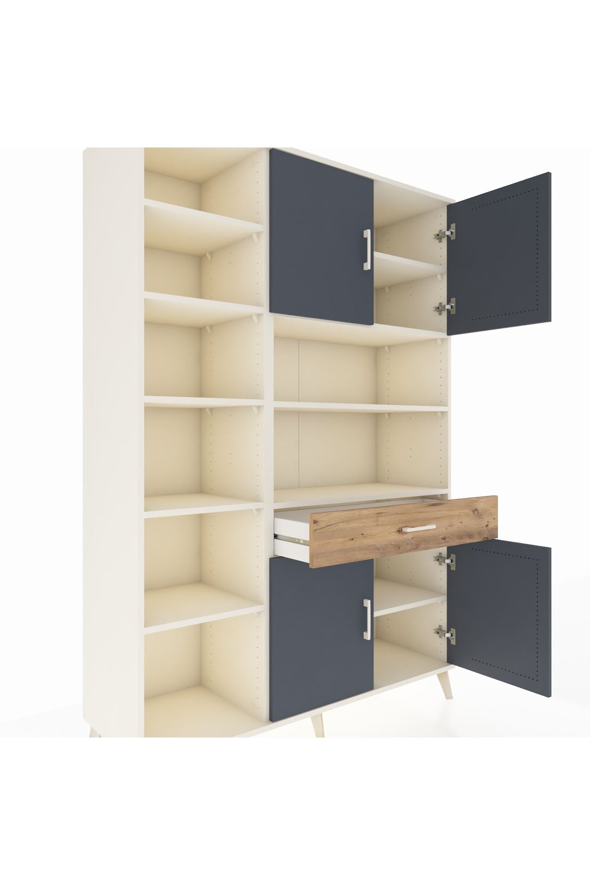 Hyperion Dolap 10 Raflı Tek Çekmeceli 4 Kapaklı 132x44x195 Aytaşı-Antrasit/Çam