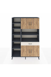 Hyperion Dolap 10 Raflı Tek Çekmeceli 4 Kapaklı 132x44x195 Antrasit-Çam/Aytaşı