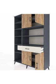 Hyperion Dolap 10 Raflı Tek Çekmeceli 4 Kapaklı 132x44x195 Antrasit-Çam/Aytaşı