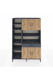 Hyperion Dolap 10 Raflı Tek Çekmeceli 4 Kapaklı 132x44x195 Antrasit-Çam/Antrasit