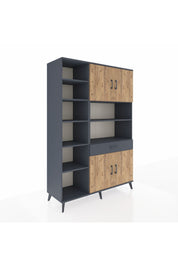 Hyperion Dolap 10 Raflı Tek Çekmeceli 4 Kapaklı 132x44x195 Antrasit-Çam/Antrasit