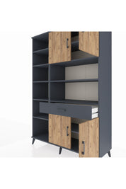 Hyperion Dolap 10 Raflı Tek Çekmeceli 4 Kapaklı 132x44x195 Antrasit-Çam/Antrasit