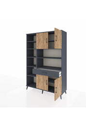 Hyperion Dolap 10 Raflı Tek Çekmeceli 4 Kapaklı 132x44x195 Antrasit-Çam/Antrasit