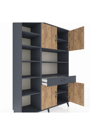 Hyperion Dolap 10 Raflı Tek Çekmeceli 4 Kapaklı 132x44x195 Antrasit-Çam/Antrasit