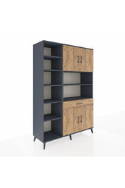 Hyperion Dolap 10 Raflı Tek Çekmeceli 4 Kapaklı 132x44x195 Antrasit-Çam/Çam