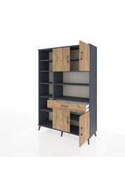 Hyperion Dolap 10 Raflı Tek Çekmeceli 4 Kapaklı 132x44x195 Antrasit-Çam/Çam