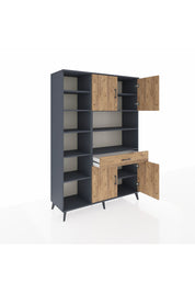Hyperion Dolap 10 Raflı Tek Çekmeceli 4 Kapaklı 132x44x195 Antrasit-Çam/Çam