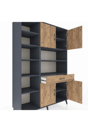 Hyperion Dolap 10 Raflı Tek Çekmeceli 4 Kapaklı 132x44x195 Antrasit-Çam/Çam