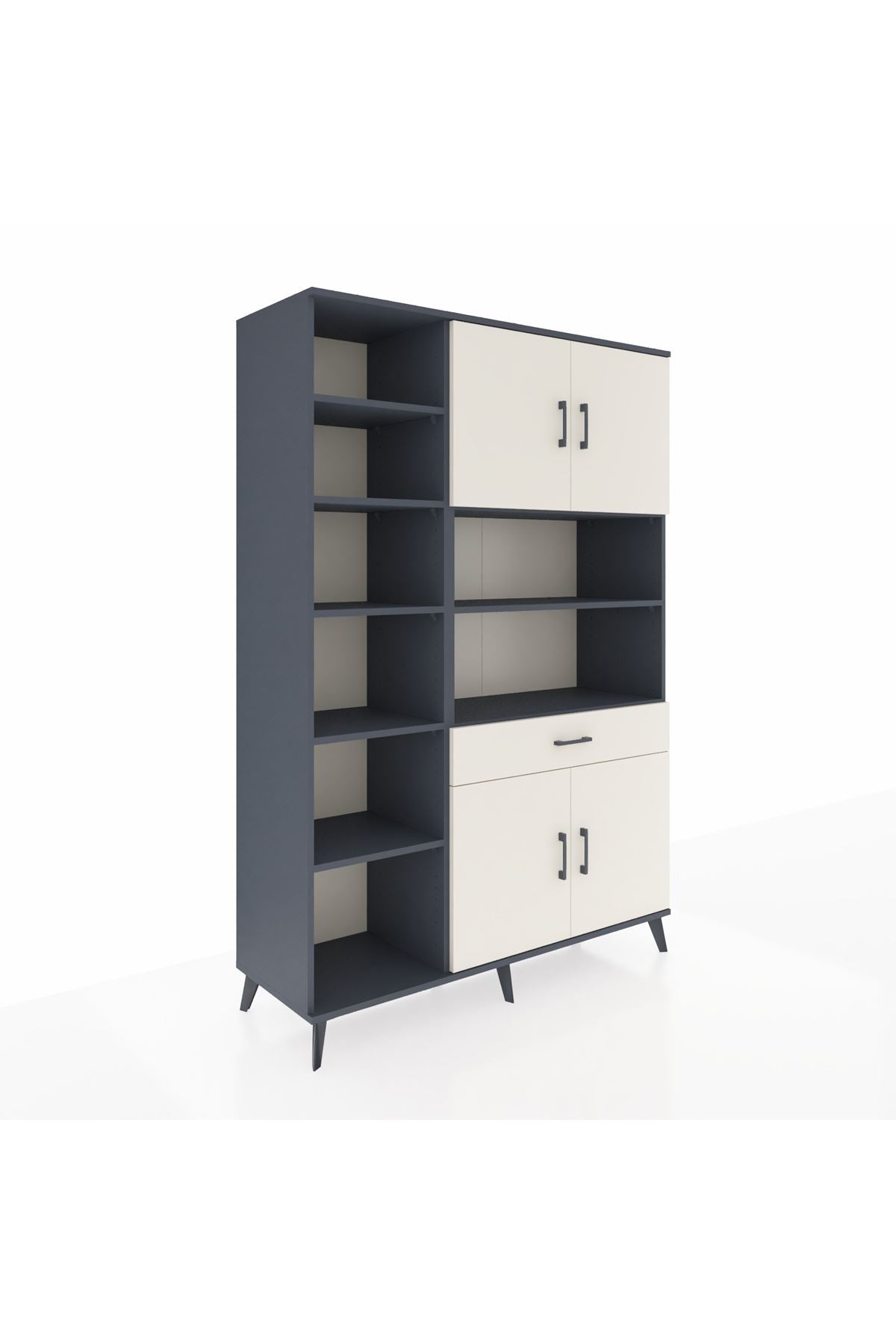 Hyperion Dolap 10 Raflı Tek Çekmeceli 4 Kapaklı 132x44x195 Antrasit-Aytaşı/Aytaşı