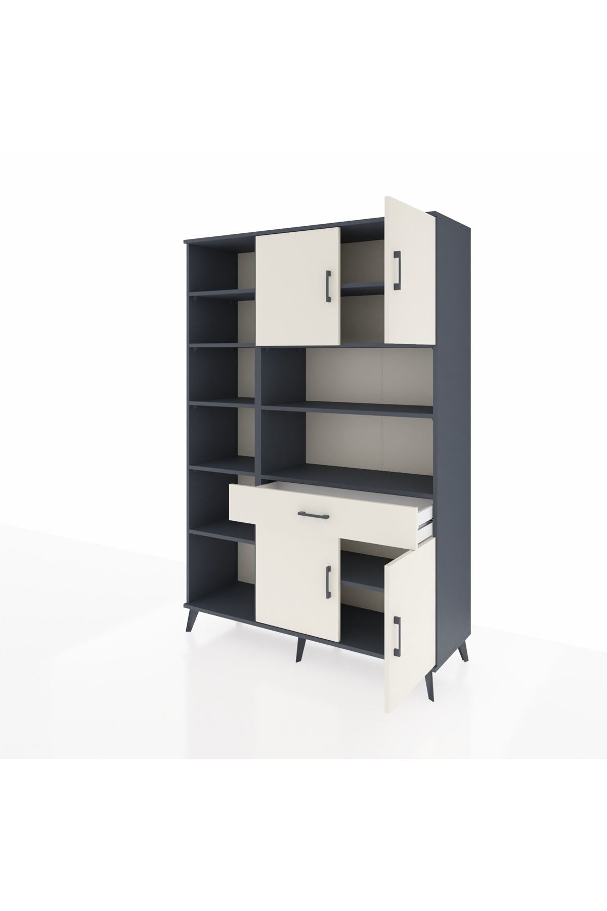 Hyperion Dolap 10 Raflı Tek Çekmeceli 4 Kapaklı 132x44x195 Antrasit-Aytaşı/Aytaşı