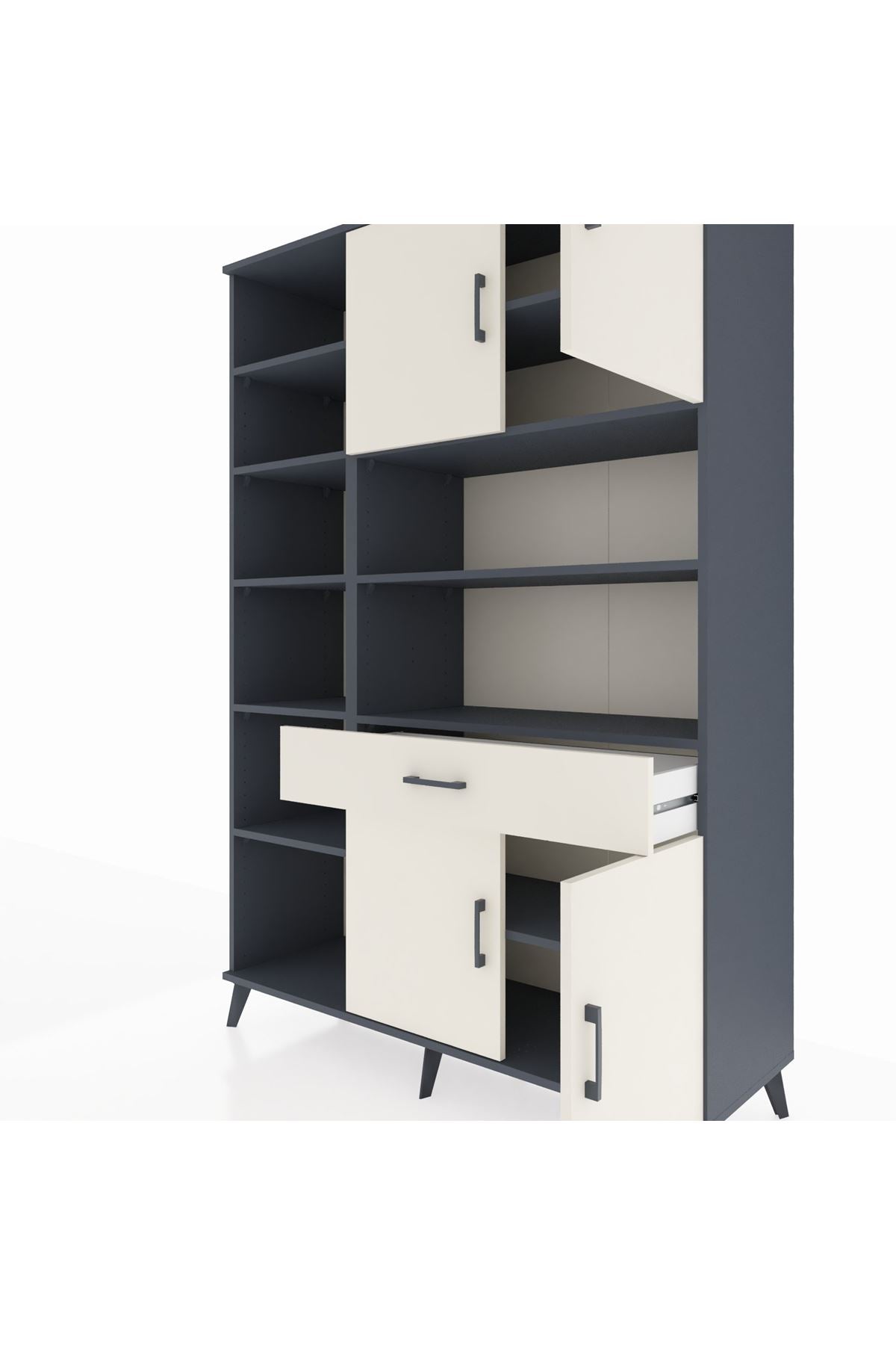 Hyperion Dolap 10 Raflı Tek Çekmeceli 4 Kapaklı 132x44x195 Antrasit-Aytaşı/Aytaşı
