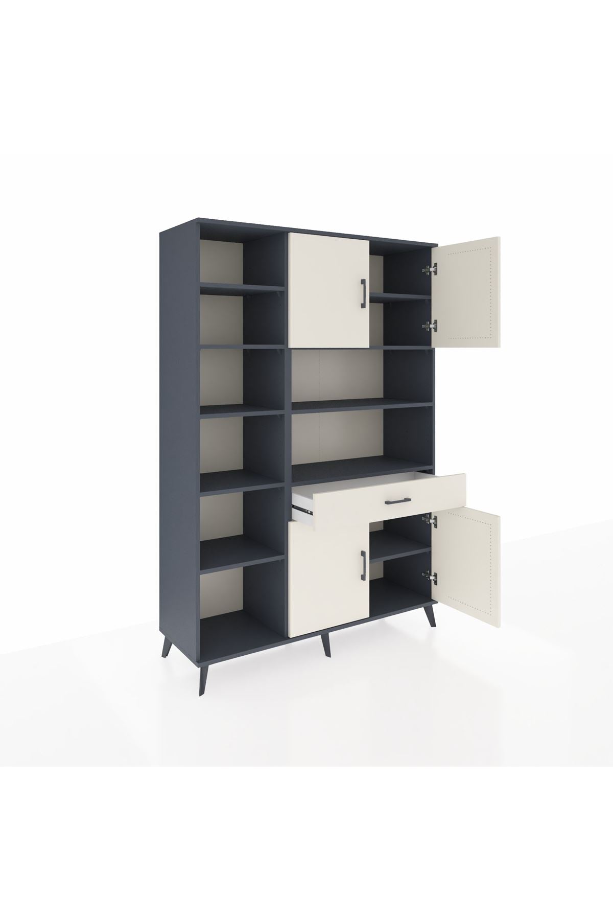 Hyperion Dolap 10 Raflı Tek Çekmeceli 4 Kapaklı 132x44x195 Antrasit-Aytaşı/Aytaşı