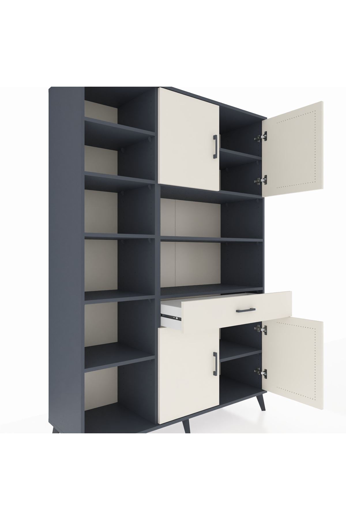 Hyperion Dolap 10 Raflı Tek Çekmeceli 4 Kapaklı 132x44x195 Antrasit-Aytaşı/Aytaşı