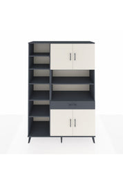 Hyperion Dolap 10 Raflı Tek Çekmeceli 4 Kapaklı 132x44x195 Antrasit-Aytaşı/Antrasit