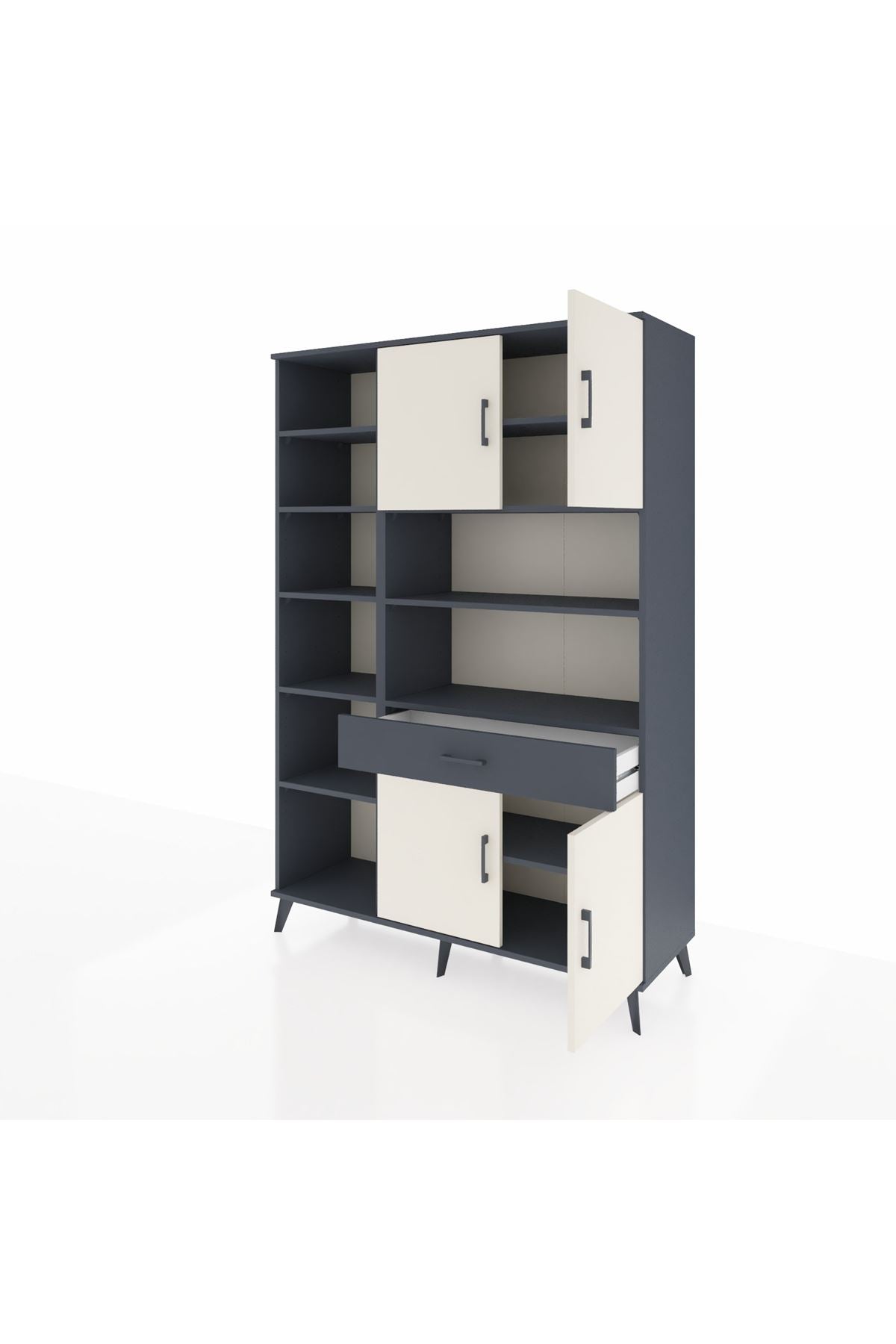 Hyperion Dolap 10 Raflı Tek Çekmeceli 4 Kapaklı 132x44x195 Antrasit-Aytaşı/Antrasit