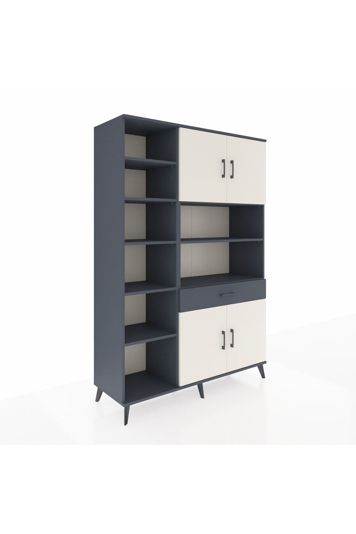 Hyperion Dolap 10 Raflı Tek Çekmeceli 4 Kapaklı 132x44x195 Antrasit-Aytaşı/Antrasit