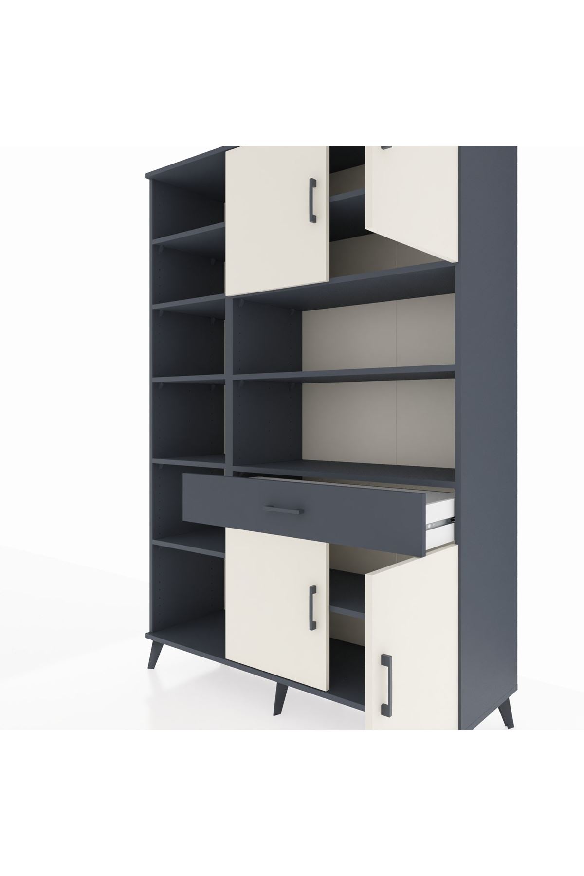 Hyperion Dolap 10 Raflı Tek Çekmeceli 4 Kapaklı 132x44x195 Antrasit-Aytaşı/Antrasit