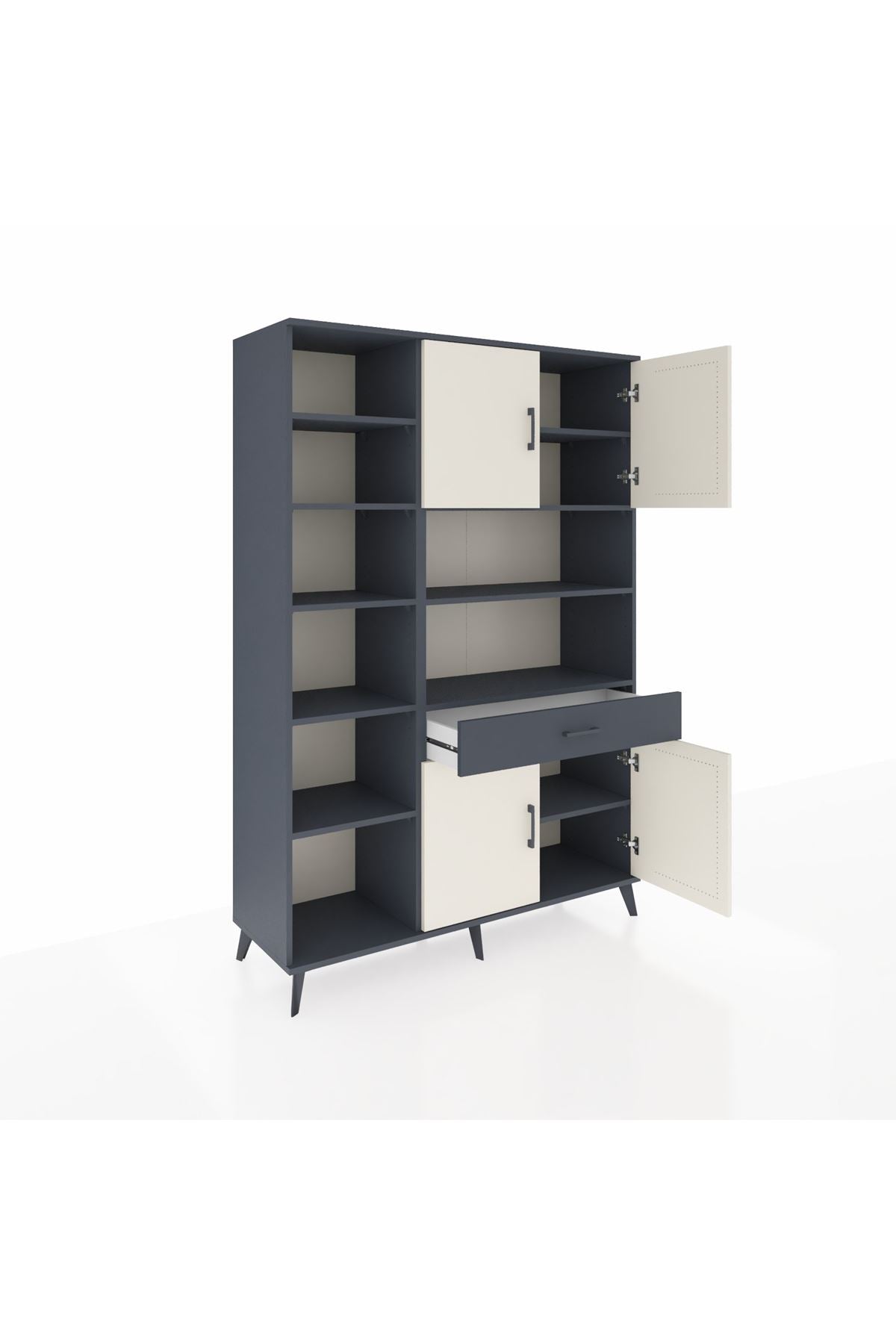 Hyperion Dolap 10 Raflı Tek Çekmeceli 4 Kapaklı 132x44x195 Antrasit-Aytaşı/Antrasit