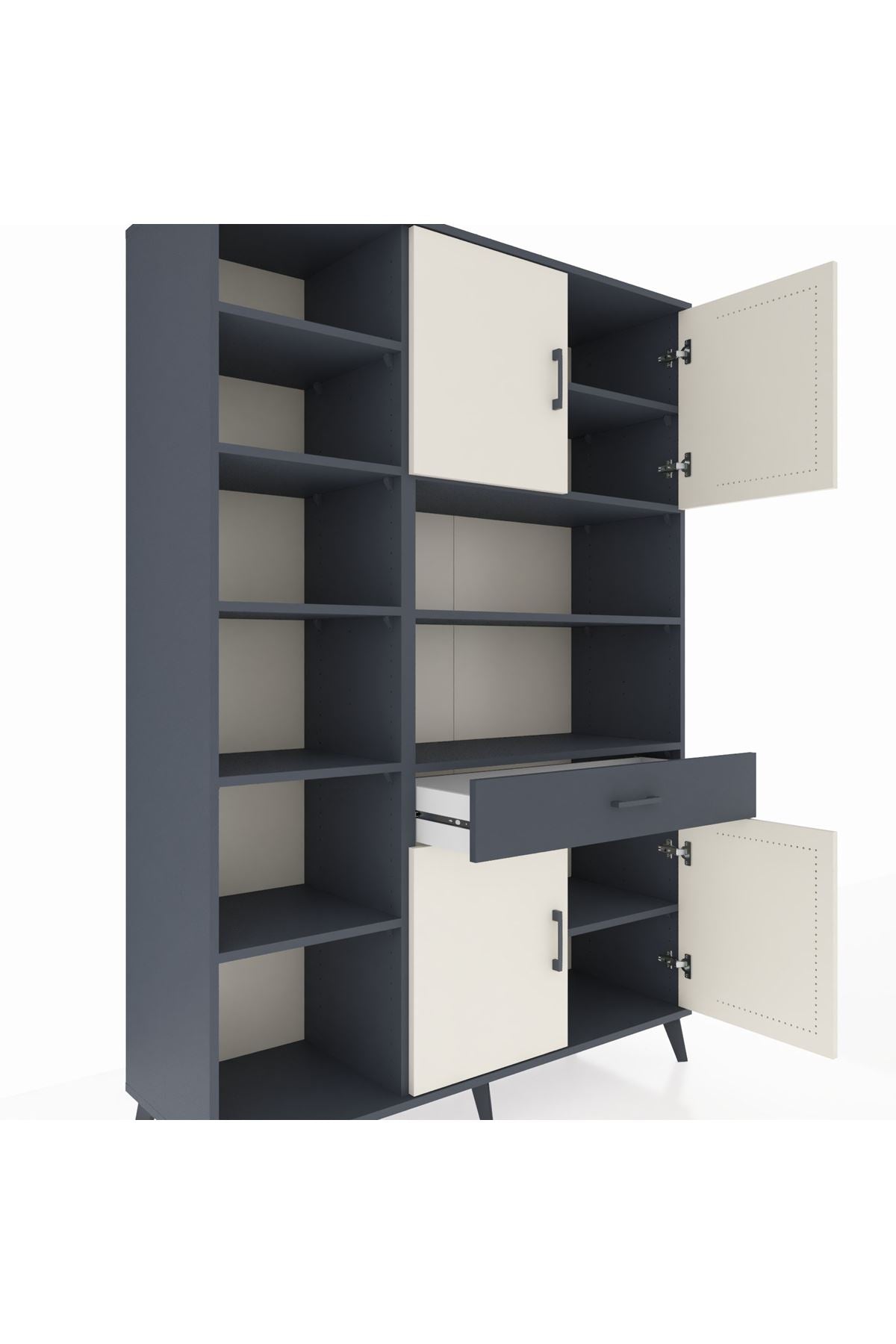 Hyperion Dolap 10 Raflı Tek Çekmeceli 4 Kapaklı 132x44x195 Antrasit-Aytaşı/Antrasit