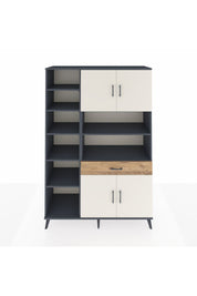 Hyperion Dolap 10 Raflı Tek Çekmeceli 4 Kapaklı 132x44x195 Antrasit-Aytaşı/Çam