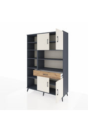 Hyperion Dolap 10 Raflı Tek Çekmeceli 4 Kapaklı 132x44x195 Antrasit-Aytaşı/Çam