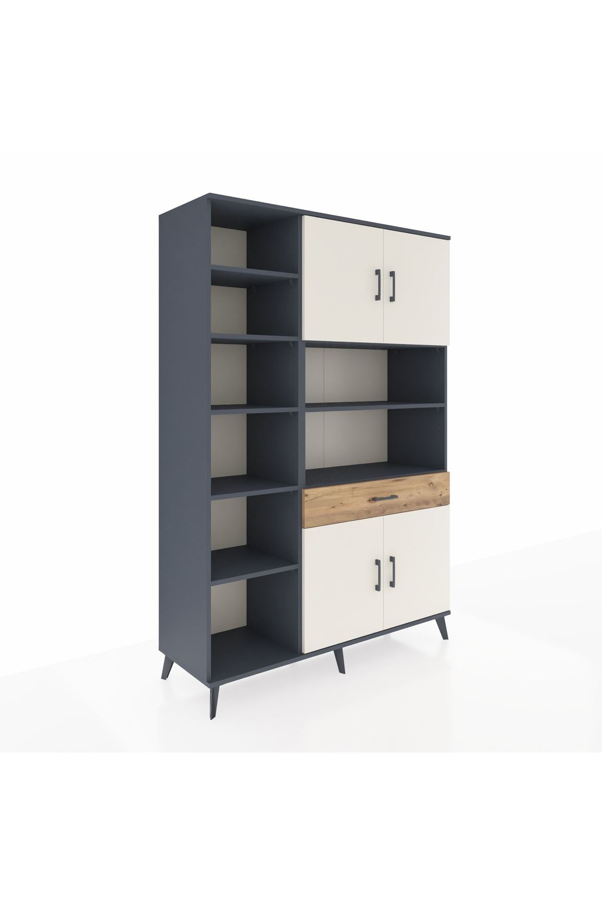 Hyperion Dolap 10 Raflı Tek Çekmeceli 4 Kapaklı 132x44x195 Antrasit-Aytaşı/Çam