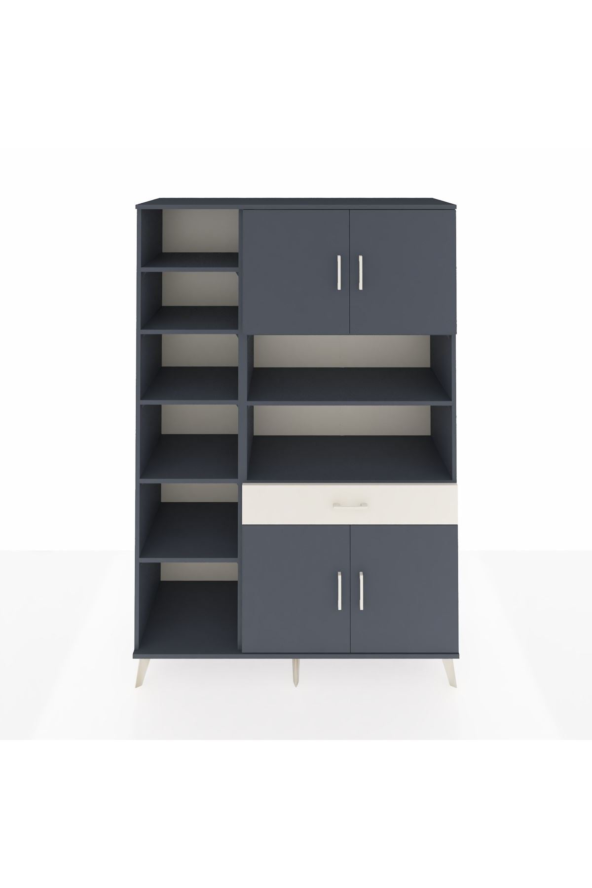 Hyperion Dolap 10 Raflı Tek Çekmeceli 4 Kapaklı 132x44x195 Antrasit-Antrasit/Aytaşı