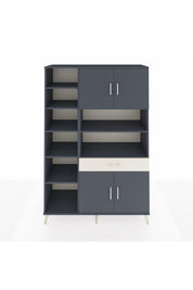 Hyperion Dolap 10 Raflı Tek Çekmeceli 4 Kapaklı 132x44x195 Antrasit-Antrasit/Aytaşı