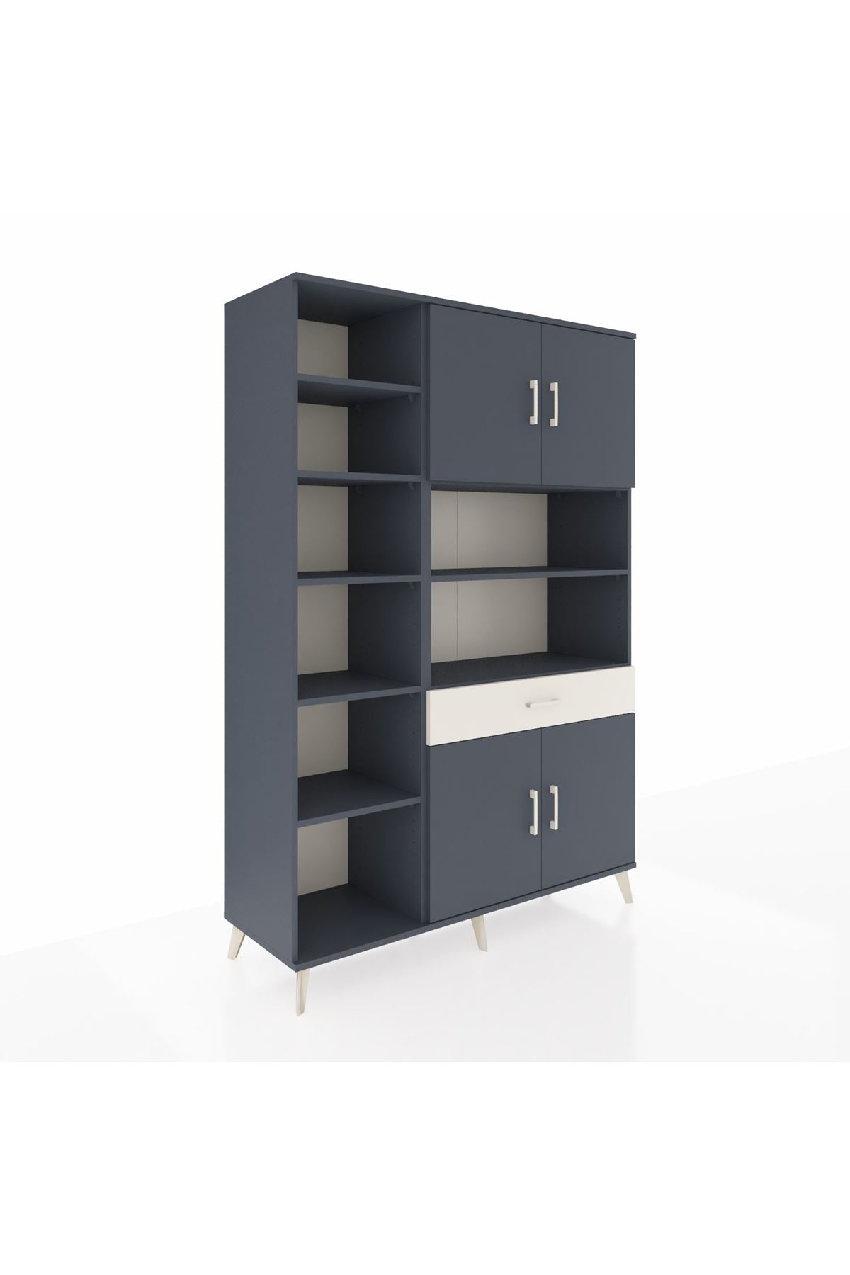 Hyperion Dolap 10 Raflı Tek Çekmeceli 4 Kapaklı 132x44x195 Antrasit-Antrasit/Aytaşı