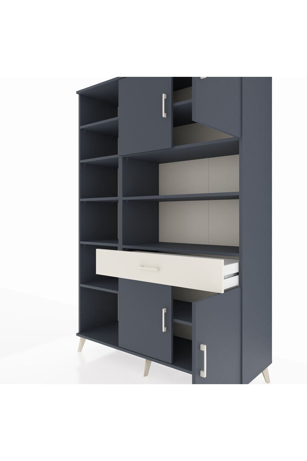 Hyperion Dolap 10 Raflı Tek Çekmeceli 4 Kapaklı 132x44x195 Antrasit-Antrasit/Aytaşı