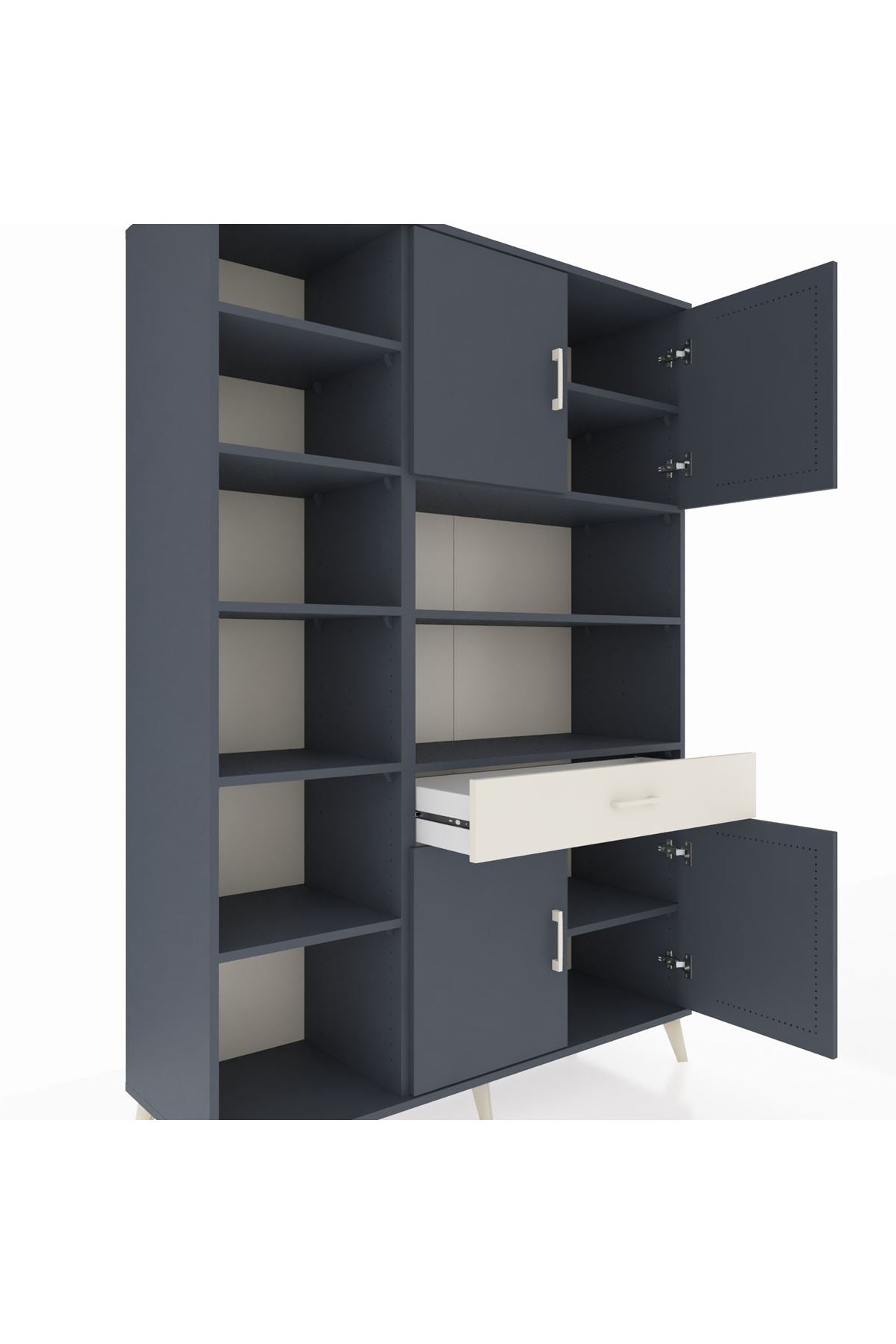 Hyperion Dolap 10 Raflı Tek Çekmeceli 4 Kapaklı 132x44x195 Antrasit-Antrasit/Aytaşı