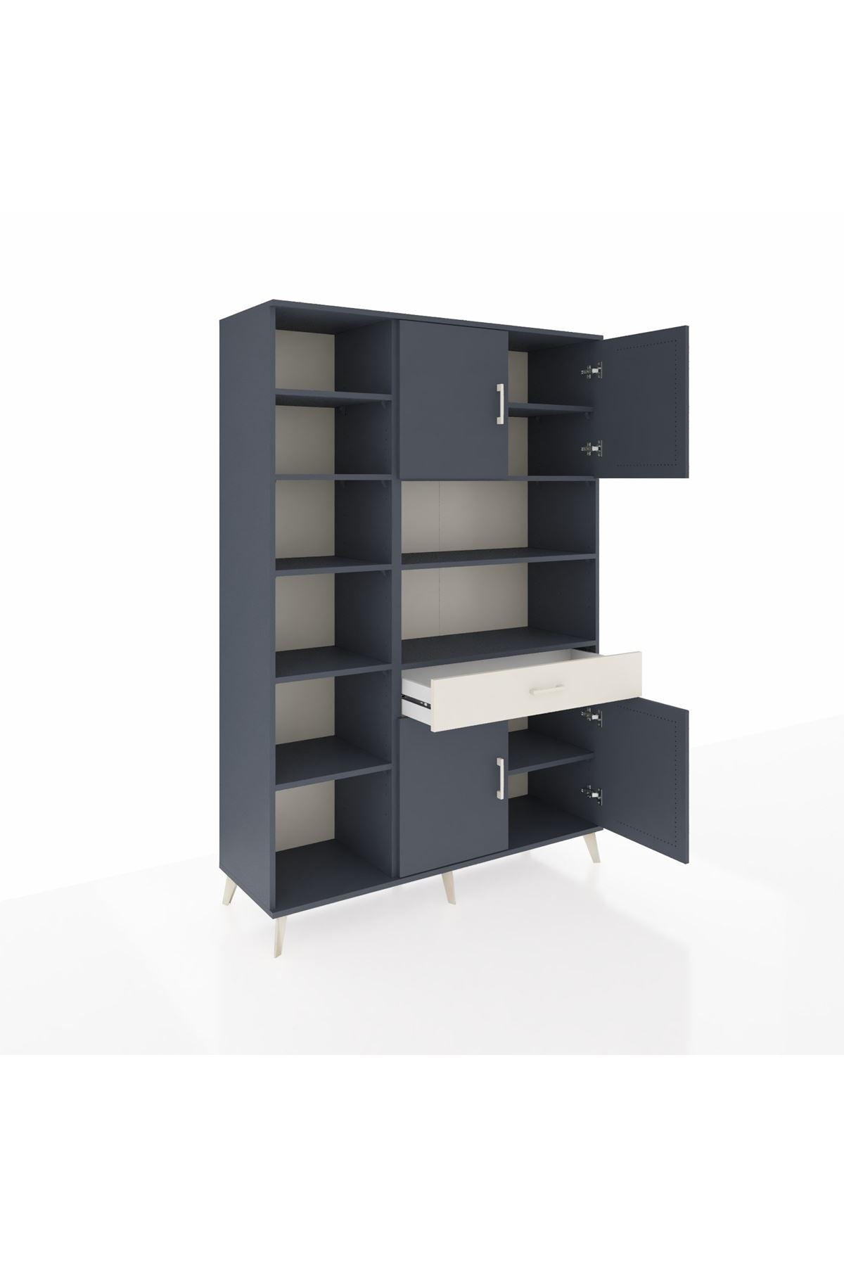 Hyperion Dolap 10 Raflı Tek Çekmeceli 4 Kapaklı 132x44x195 Antrasit-Antrasit/Aytaşı