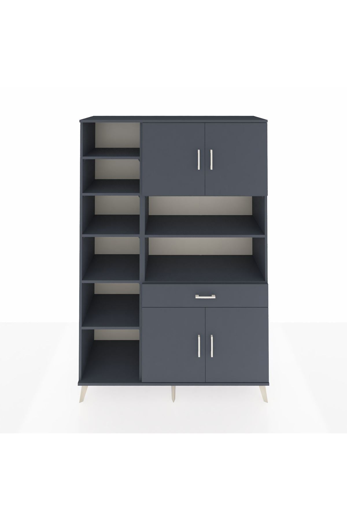 Hyperion Dolap 10 Raflı Tek Çekmeceli 4 Kapaklı 132x44x195 Antrasit-Antrasit/Antrasit