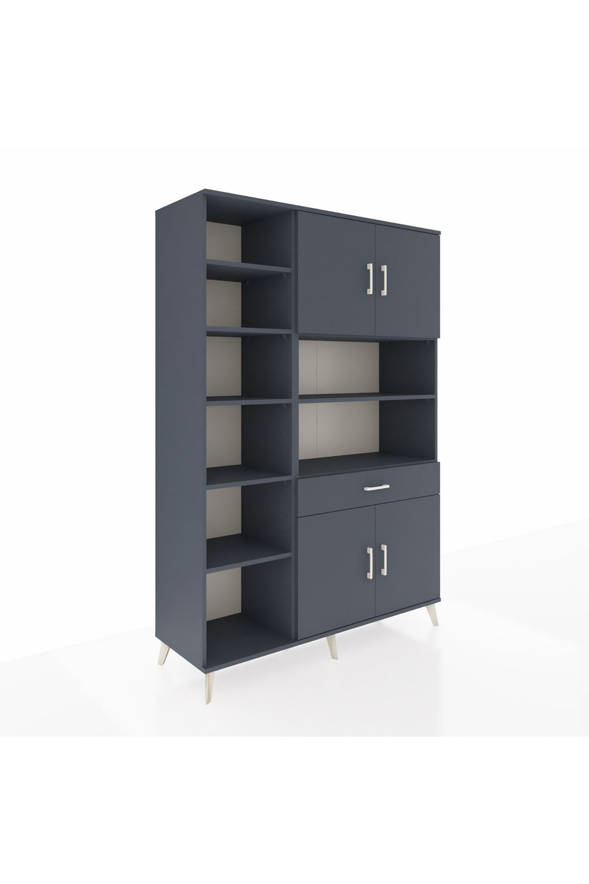 Hyperion Dolap 10 Raflı Tek Çekmeceli 4 Kapaklı 132x44x195 Antrasit-Antrasit/Antrasit