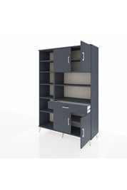 Hyperion Dolap 10 Raflı Tek Çekmeceli 4 Kapaklı 132x44x195 Antrasit-Antrasit/Antrasit