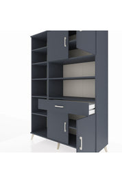 Hyperion Dolap 10 Raflı Tek Çekmeceli 4 Kapaklı 132x44x195 Antrasit-Antrasit/Antrasit