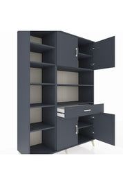 Hyperion Dolap 10 Raflı Tek Çekmeceli 4 Kapaklı 132x44x195 Antrasit-Antrasit/Antrasit