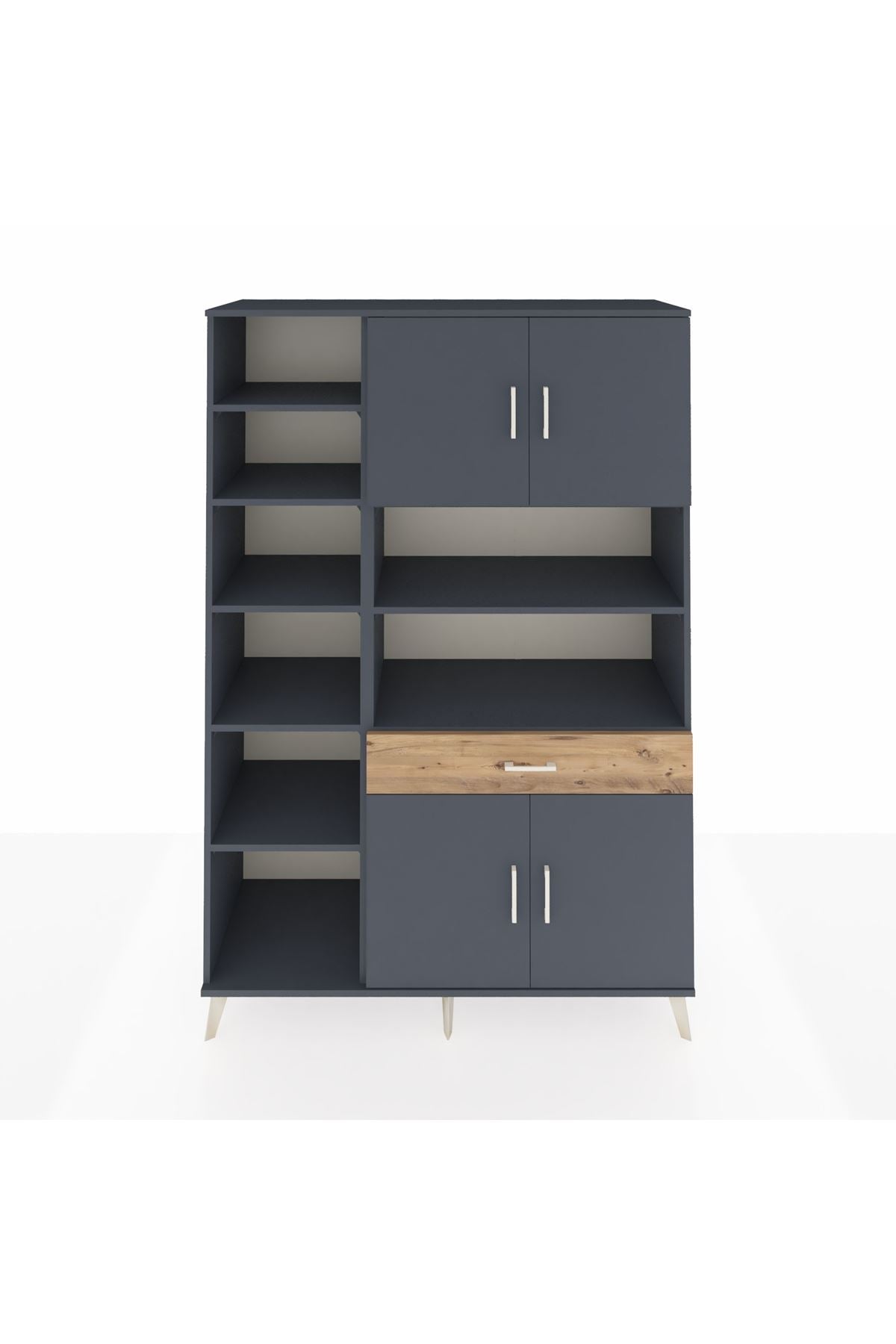 Hyperion Dolap 10 Raflı Tek Çekmeceli 4 Kapaklı 132x44x195 Antrasit-Antrasit/Çam