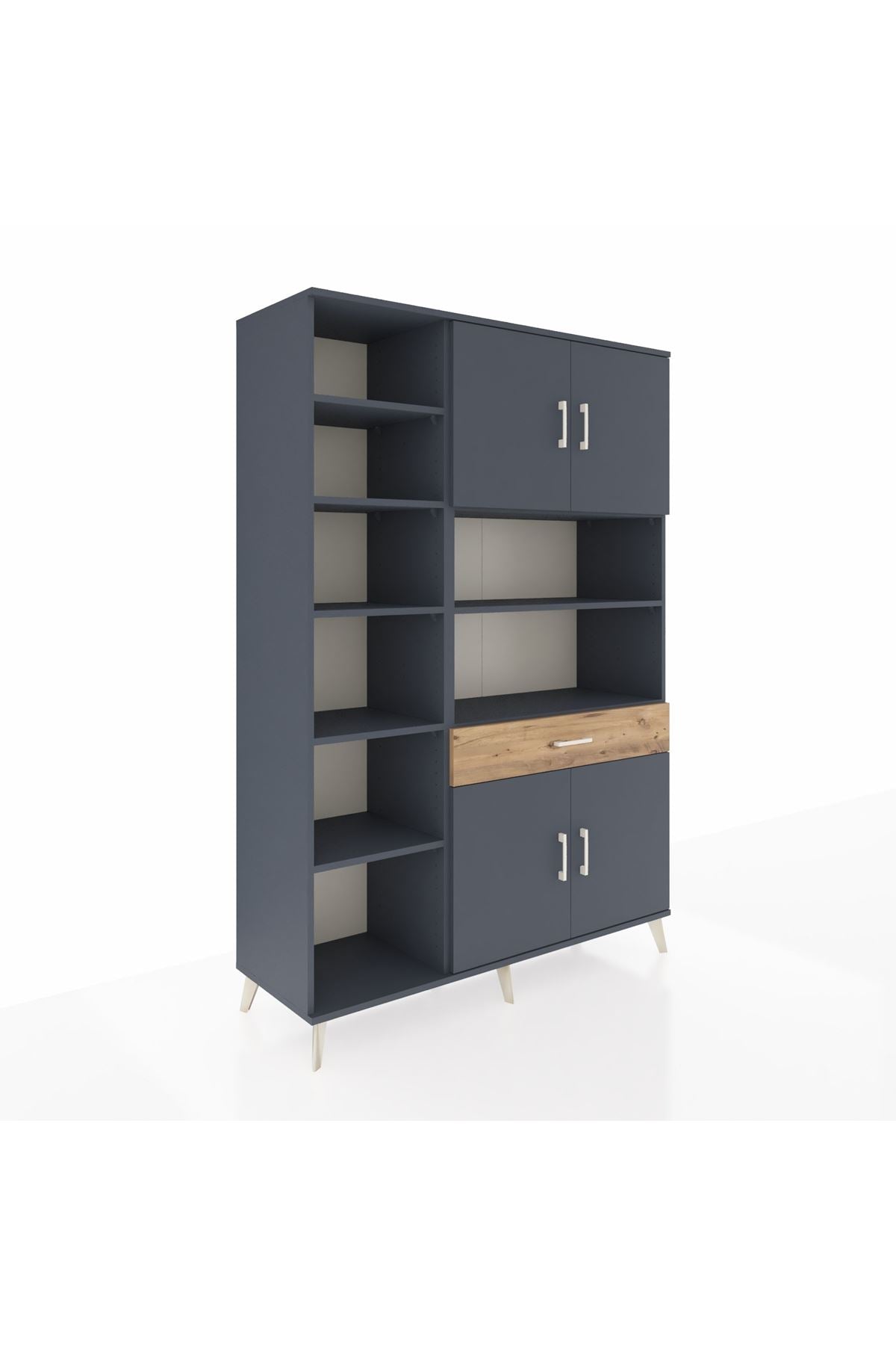 Hyperion Dolap 10 Raflı Tek Çekmeceli 4 Kapaklı 132x44x195 Antrasit-Antrasit/Çam