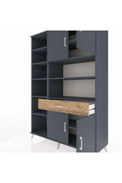 Hyperion Dolap 10 Raflı Tek Çekmeceli 4 Kapaklı 132x44x195 Antrasit-Antrasit/Çam