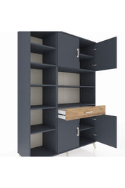 Hyperion Dolap 10 Raflı Tek Çekmeceli 4 Kapaklı 132x44x195 Antrasit-Antrasit/Çam