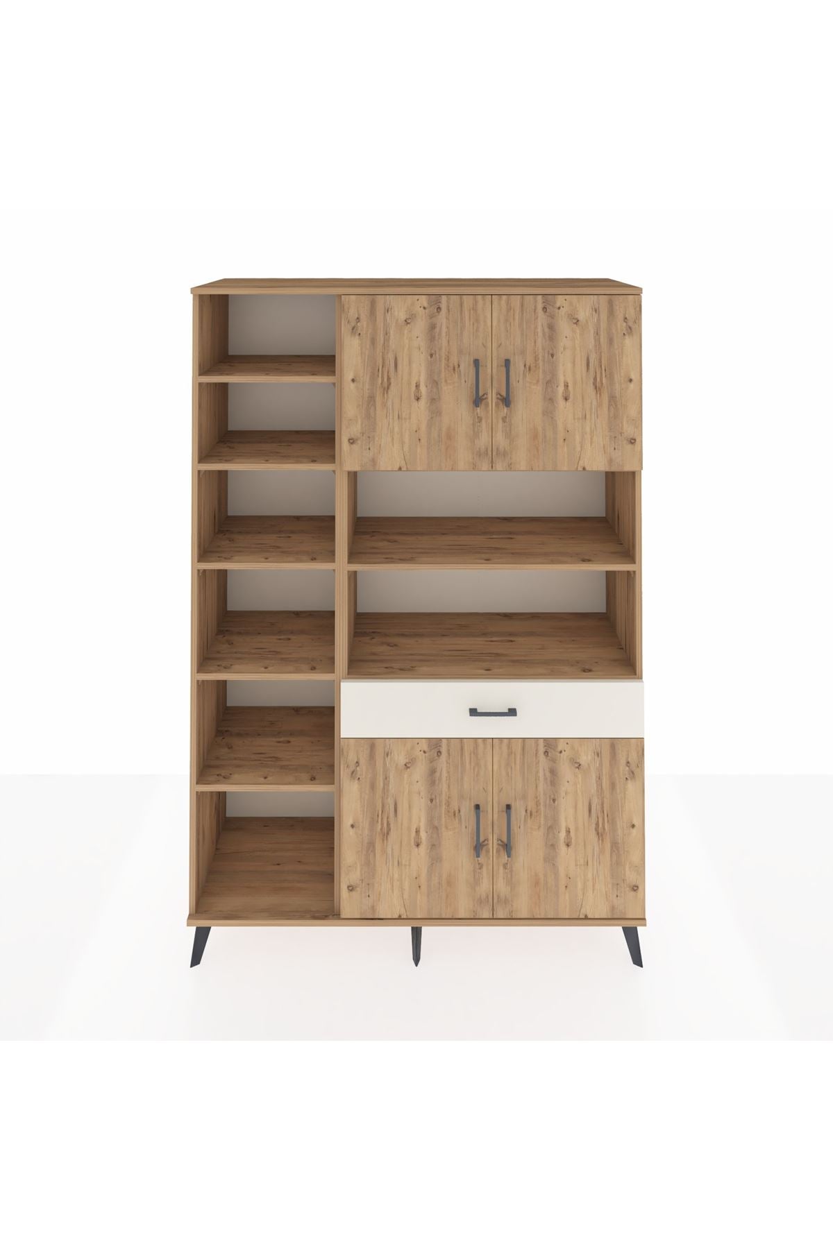 Hyperion Dolap 10 Raflı Tek Çekmeceli 4 Kapaklı 132x44x195 Çam-Çam/Aytaşı